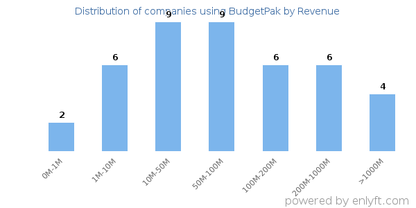 BudgetPak clients - distribution by company revenue