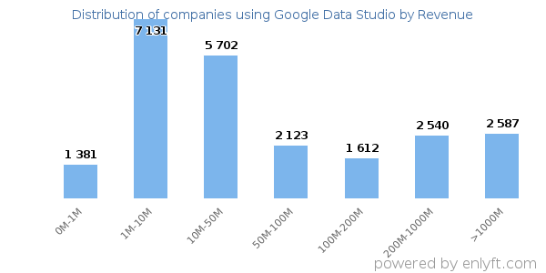 Google Data Studio clients - distribution by company revenue