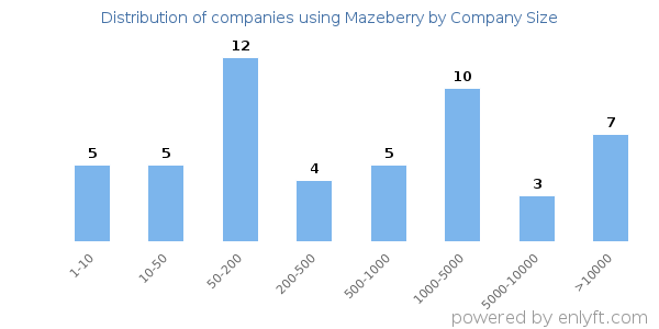 Companies using Mazeberry, by size (number of employees)