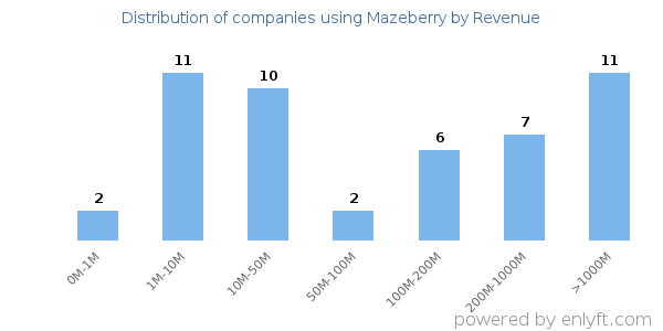 Mazeberry clients - distribution by company revenue