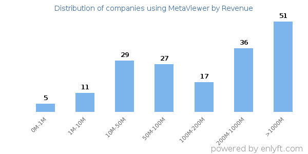 MetaViewer clients - distribution by company revenue