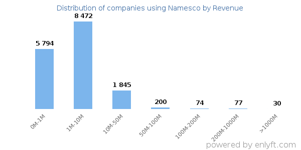 Namesco clients - distribution by company revenue