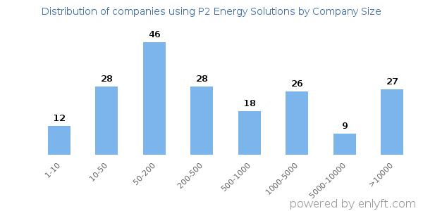Companies using P2 Energy Solutions, by size (number of employees)