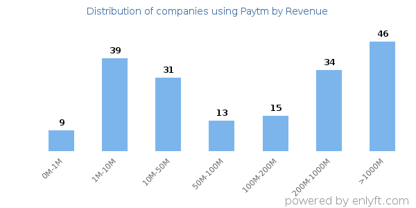 Paytm clients - distribution by company revenue