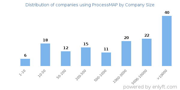 Companies using ProcessMAP, by size (number of employees)