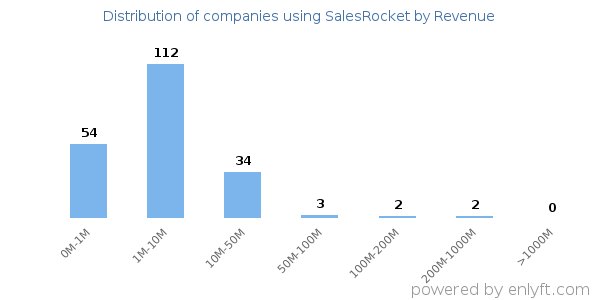 SalesRocket clients - distribution by company revenue