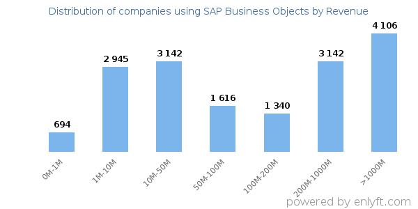 SAP Business Objects clients - distribution by company revenue